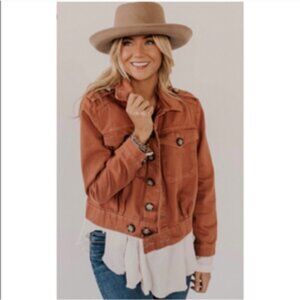 Free People Relaxed Fit Cotton Canvas Jacket Pumpkin TerraCotta Small